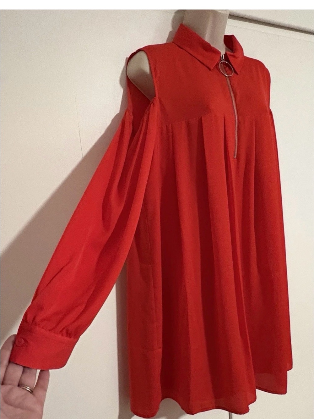 Catherine Malandrino Lipstick Red Cold-Shoulder Zip-Front Massima Dress